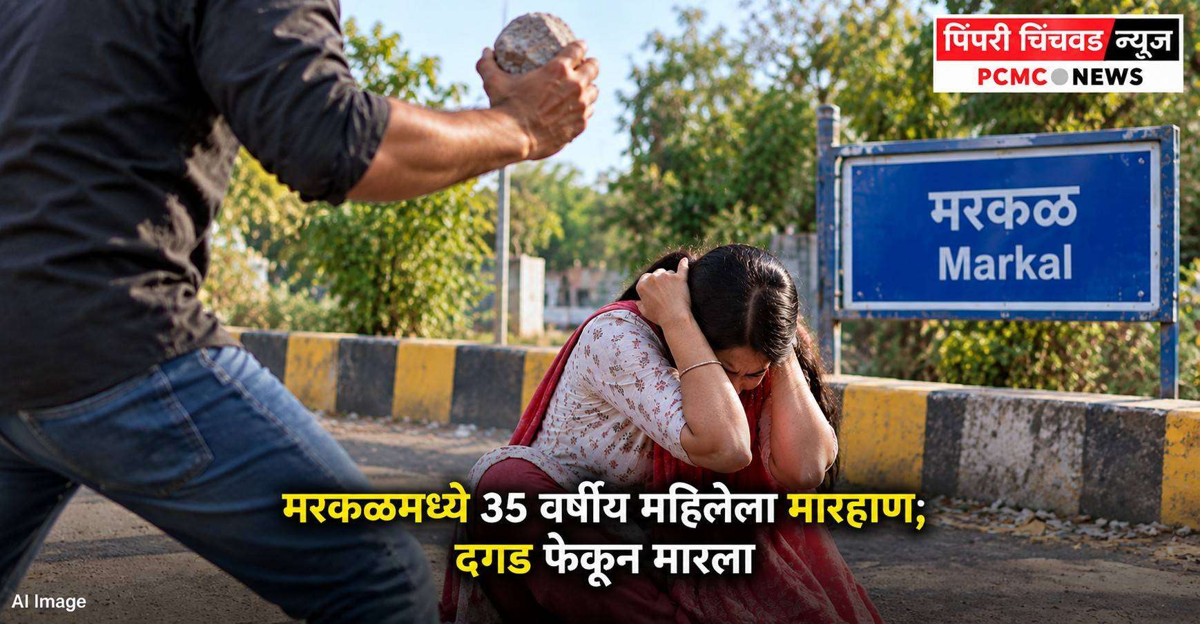 मरकळमध्ये 35 वर्षीय महिलेला मारहाण; दगड फेकून मारला