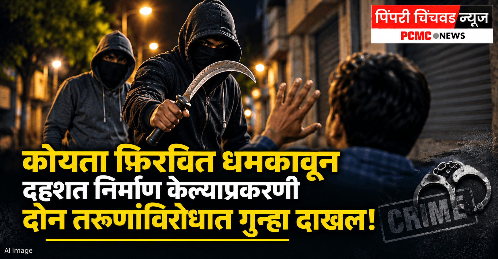 कोयता फिरवत धमकावून दहशत निर्माण केल्याप्रकरणी दोन तरुणांविरोधात गुन्हा दाखल!
