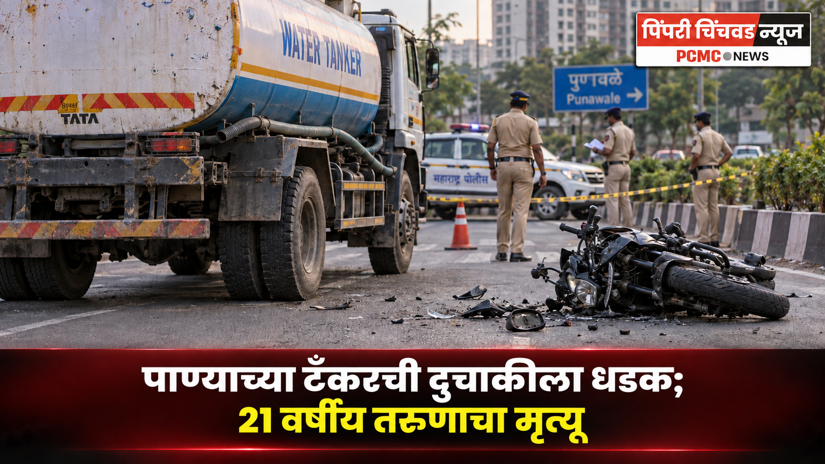 पाण्याच्या टँकरची दुचाकीला धडक; 21 वर्षीय तरुणाचा मृत्यू